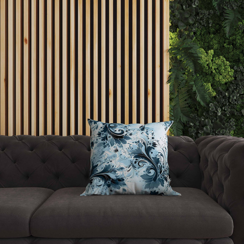 Coussin Motif Whirlwinds Broadcloth, H 26 po x l 26 po, Bleu et noir