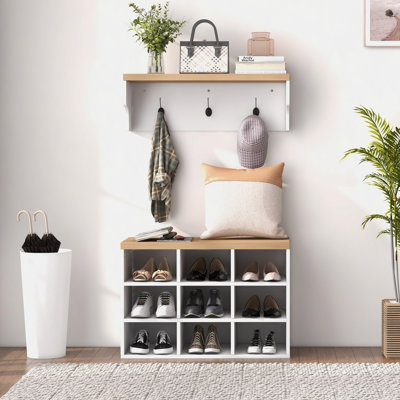 2-in-1 Coat Rack Shoe Bench Set, 9 Pair Shoe Storage Cabinet Rack with Hall Tree, Modern Entryway, Hallway, Mudroom, Bedroom Organizer