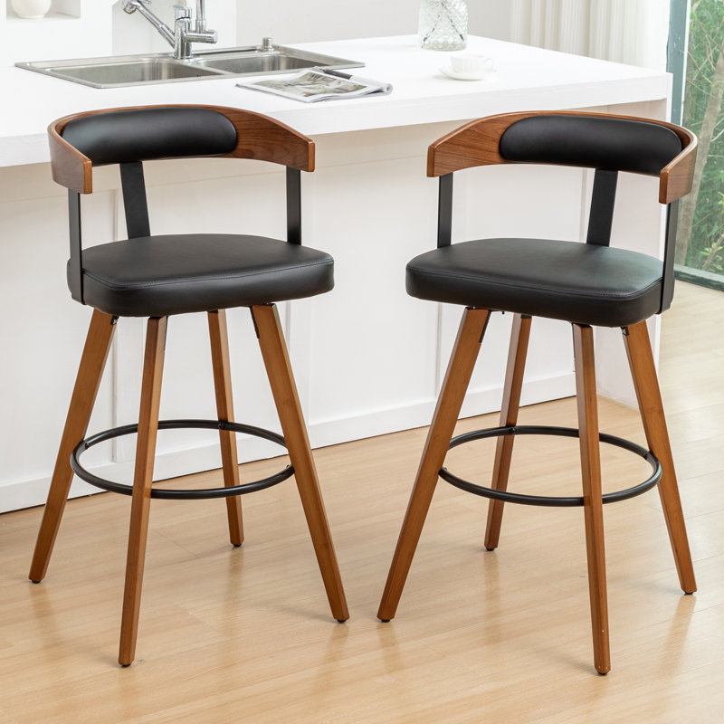 Swivel Upholstered Counter Stool, Black, Bar Stool (74.1cm Seat Height)