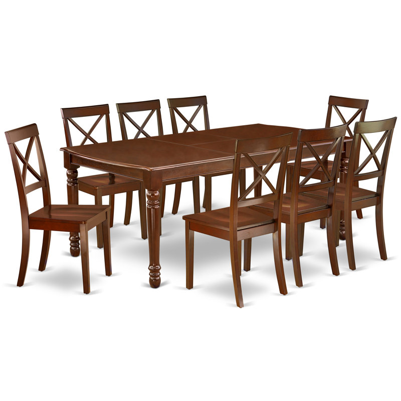 9 Piece Dining Table Set Includes a Rectangle Dining Room Table with Butterfly Leaf and 8 Wood Seat Chairs, Mahogany