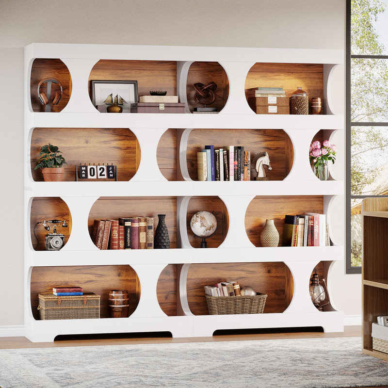 Bibliothèque à 4 niveaux, grande bibliothèque en bois 70,9 ", Jalal, White/Brown, 1