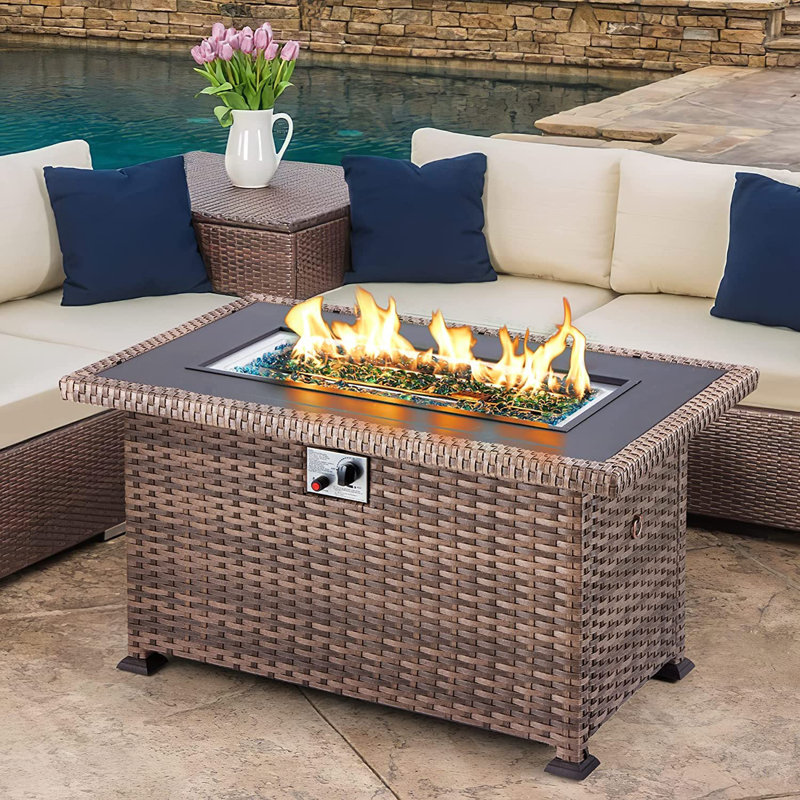 Foyer de table d'extérieur au propane en aluminium H 24,6 po x l 43,7 po, Noir, H 24,8 po x l 50,4 po