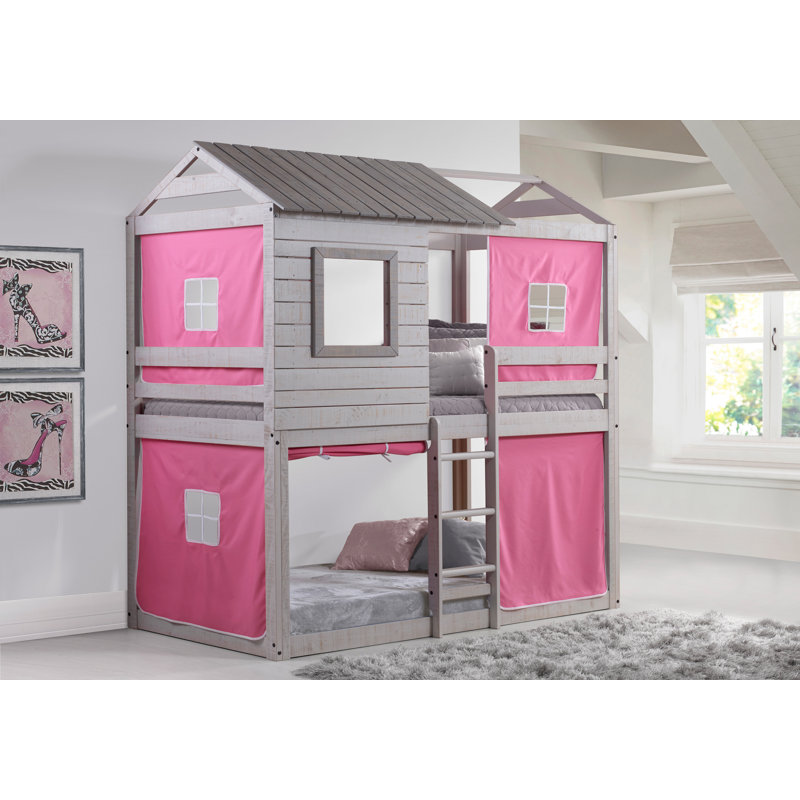 Lit superposé simple en bois massif Diaz par Zoomie Kids, Rose