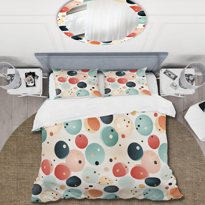 Literie Turquoise à pois Revival Delight II, Housse de couette simple + 1 taie décorative stan