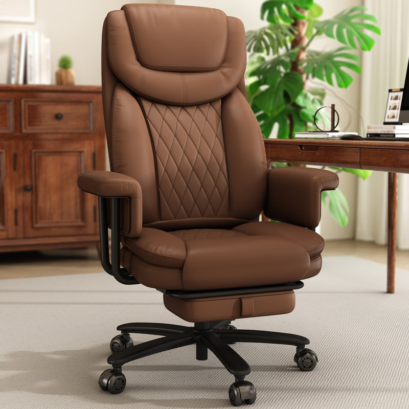 Big and Tall 500lbs Reclining Office Chair with Footrest and Wide Seat, Brown/Black