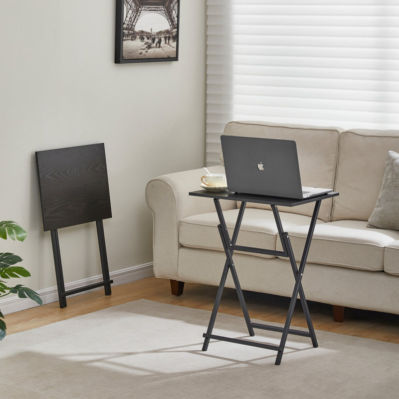 2-Piece Folding TV Tray Table No Assembly Required Portable Sofa Side Table, Industrial Snack Table