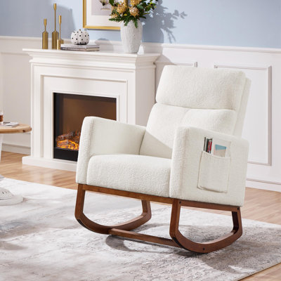 Chaise berçante, fauteuil oscillant moderne, fauteuil inclinable avec pieds en bois et poche latérale, fauteuil berçant de chambre de bébé avec dossier haut pour chambre à coucher