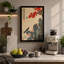 Bird Among Crimson Blossoms Japandi - Wrapped Canvas-484788276-484788277