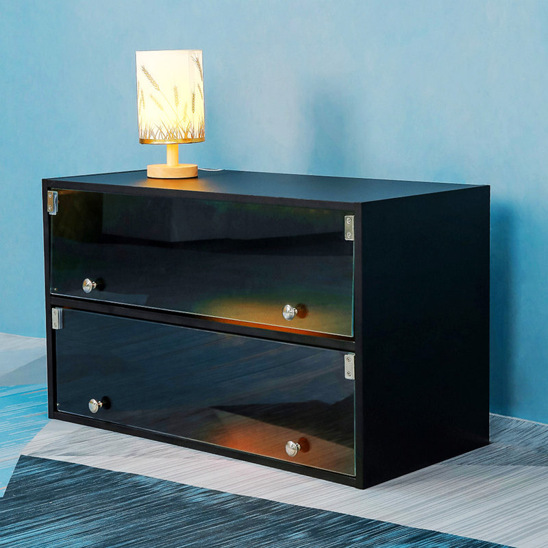 Boîte à chaussures avec porte en verre 6 paires, armoire de rangement pour chaussures brillante, unité de coin moderne avec lumière à DEL RVB