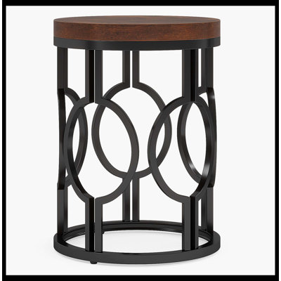 Table de bout ronde, table d'appoint industrielle avec structure creuse en métal