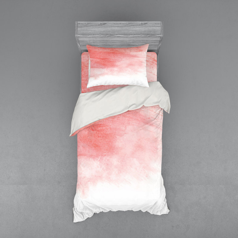 Ensemble de housse de couette moderne / contemporain en microfibre rose / blanc