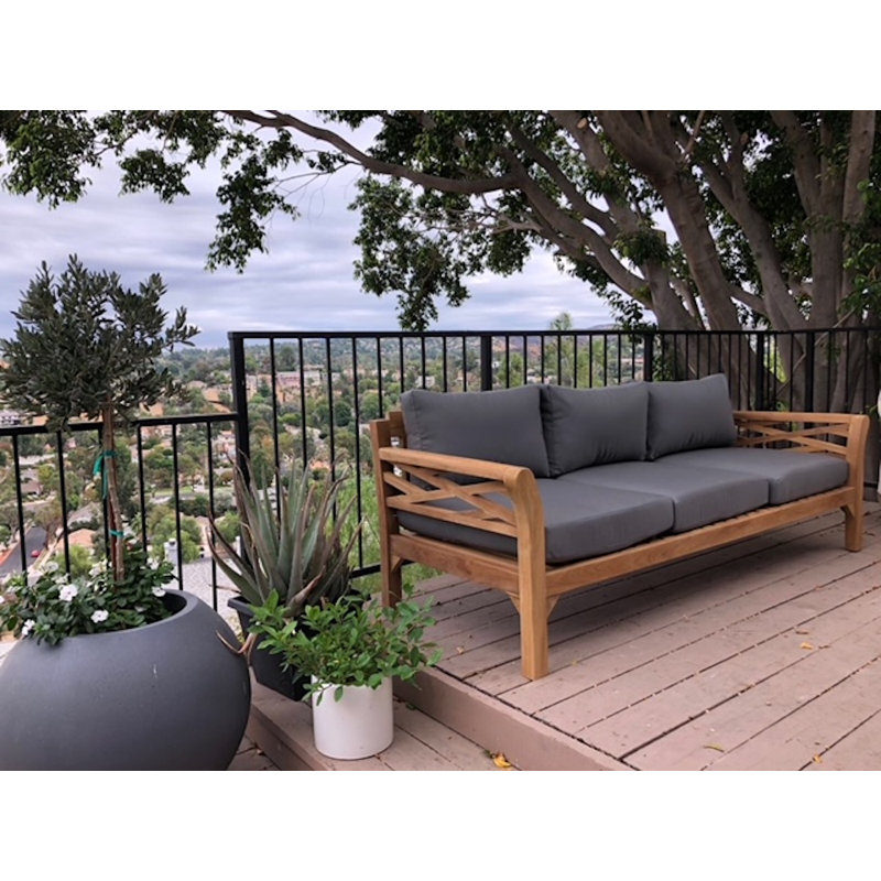Susie 86'' Wide Teak Patio Sofa with Cushions, Spectrum Carbon