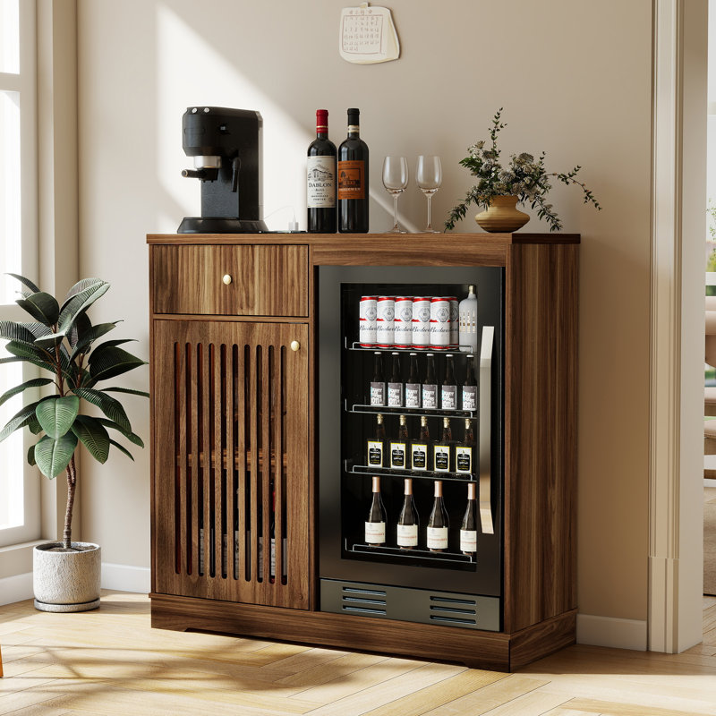Coffee Bar Cabinet with Mini Fridge Space,  Fluted Design Wine Cabinet with 39.37" W X 20.9" D Tabletop, For Kitchen & Dining Room