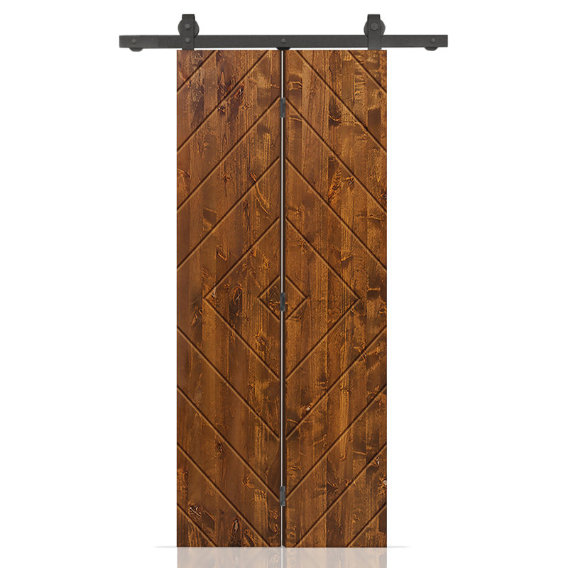 Stained Pine Wood Bi-Fold Barn Door with Sliding Hardware Kit, Walnut, 28" x 80"