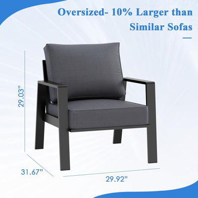Fauteuil d'extérieur moderne en aluminium toutes saisons avec accoudoirs surdimensionnés et coussins très épais (ensemble de 2)