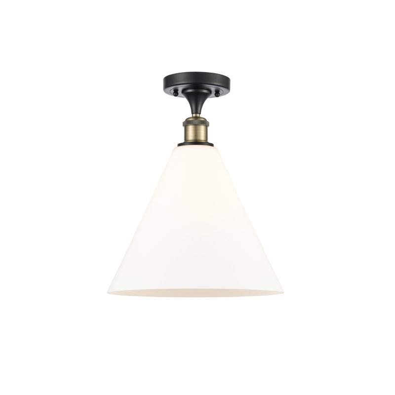 Yonnie Glass Semi Flush Mount, Black/Antique Brass, 14.75" H x 12" W x 12" D, Matte White
