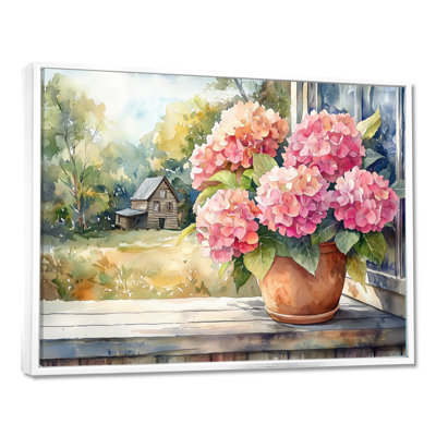 Hortensias sur le porche de la ferme II - hydrangées grand art mural