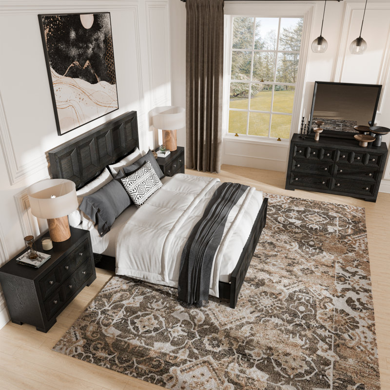 Ensemble de chambre à coucher 5 pièces Schell, Très grand, Noir