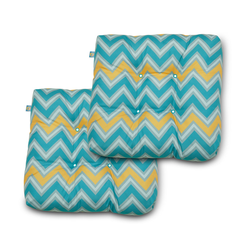 Outdoor 5'' Dining Chair Seat Cushion, Real Teal Chevron
