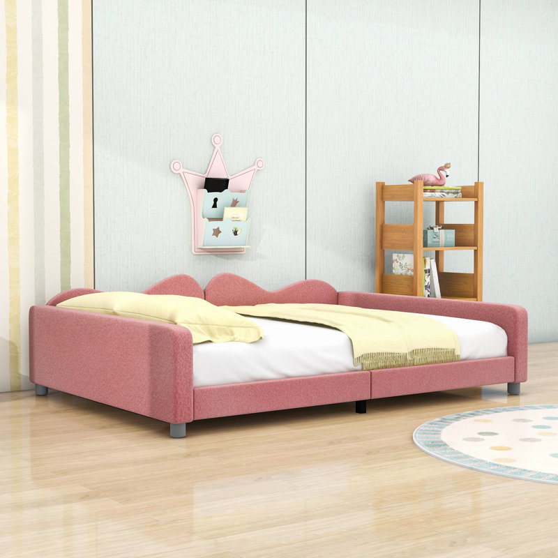 Upholstered Daybed with Cloud-Shaped Backrest, Full/Double, Pink
