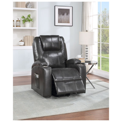 Fauteuil inclinable avec fonction de massage Gunmetal Power Lift - Fauteuil inclinable rembourré en cuir Aire