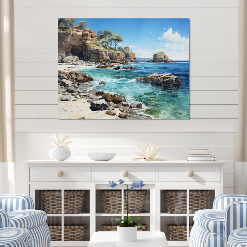 Rocky Beach Majestic Cliffs I - Nautical & Beach Wall Decor, H 24 po x l 32 po x P 1 po, Toile tendue