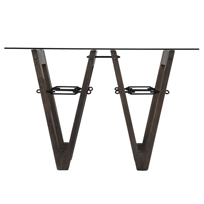 Console de salon en bois récupéré - Table de rangement industrielle avec plateau en verre 47 lb