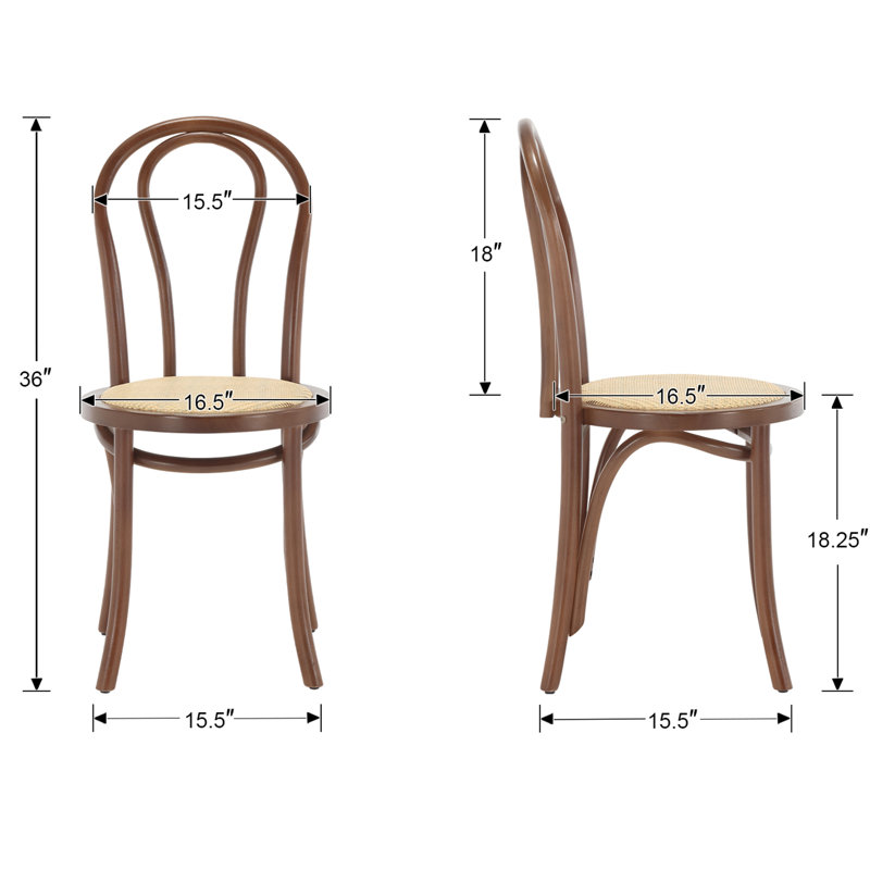Rattan Seat Dining Chair With Solid Wood Frame, French Side Chair For Dining Room/Kitchen, Walnut