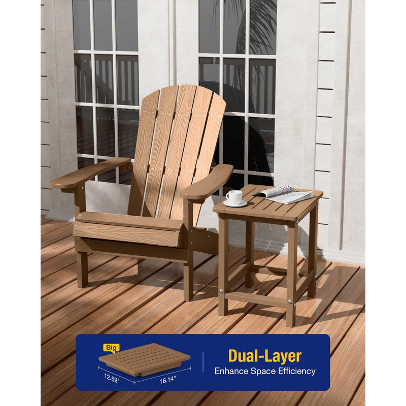 All Weather HIPS Adirondack Outdoor Side Table Square Patio End Table, Light Brown