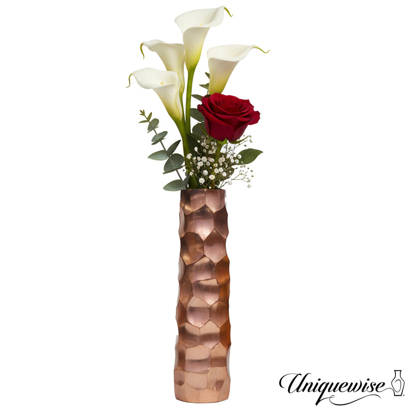 Large Decorative Modern Metal Honeycomb Design Table Flower Vase In Gold, 15-inch Height, Stylish Contemporary Centerpiece For Dining Room, Living Room, Bedroom, Office, Or Wedding Decor With Floral Arrangements