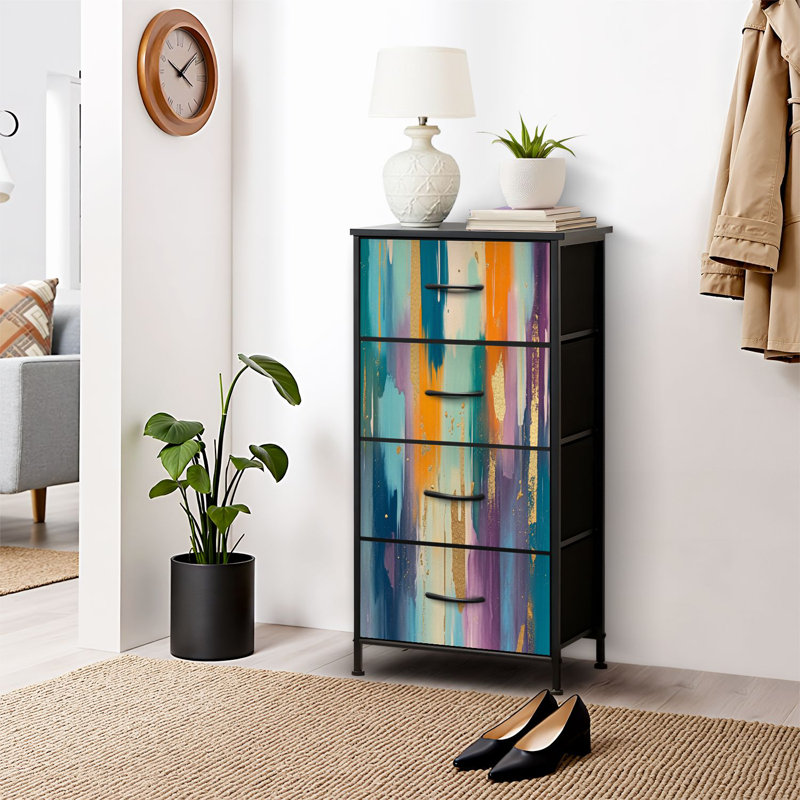 Commode pour commode de chambre à coucher pour garde-robe Commode et commode en tissu avec 4 tiroirs