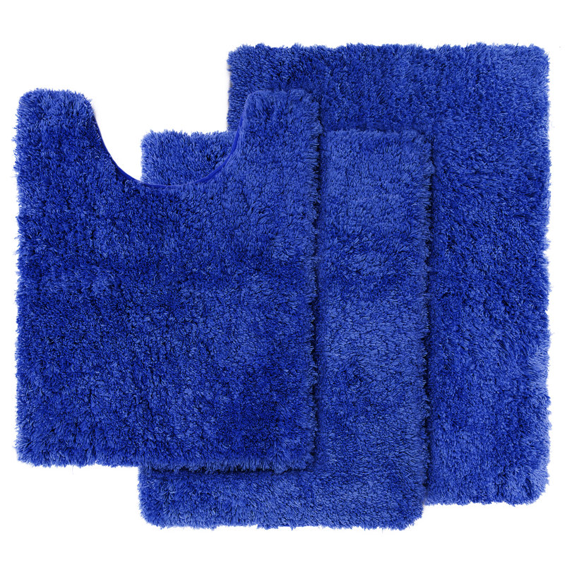 Ensemble de 3 tapis de salle de bain Kriebel, Bleu royal
