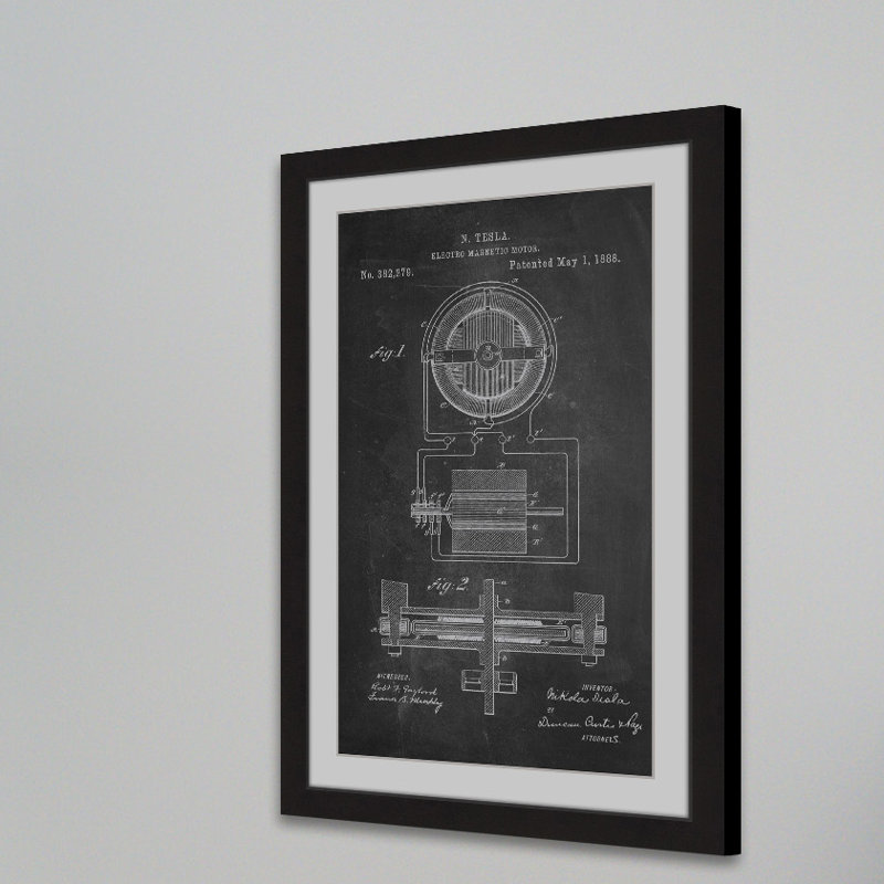 « tesla motor 1888 craie » par steve king, reproduction d’art encadrée, H 36 po x l 24 po x P 1,5 po