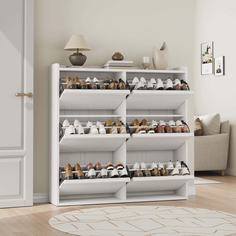 Wooden Shoe Cabinet with 6 Flip Drawers & Adjustable Shelf, Hidden Shoe Storage Organizer for Entryway, Hallway & Living Room, White