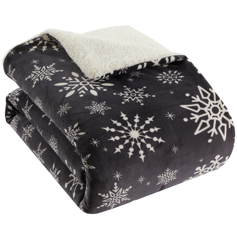 Ensemble d'édredon Sherpa 3 pièces Flakes, Édredon pour grand lit + 2 taies décoratives sta