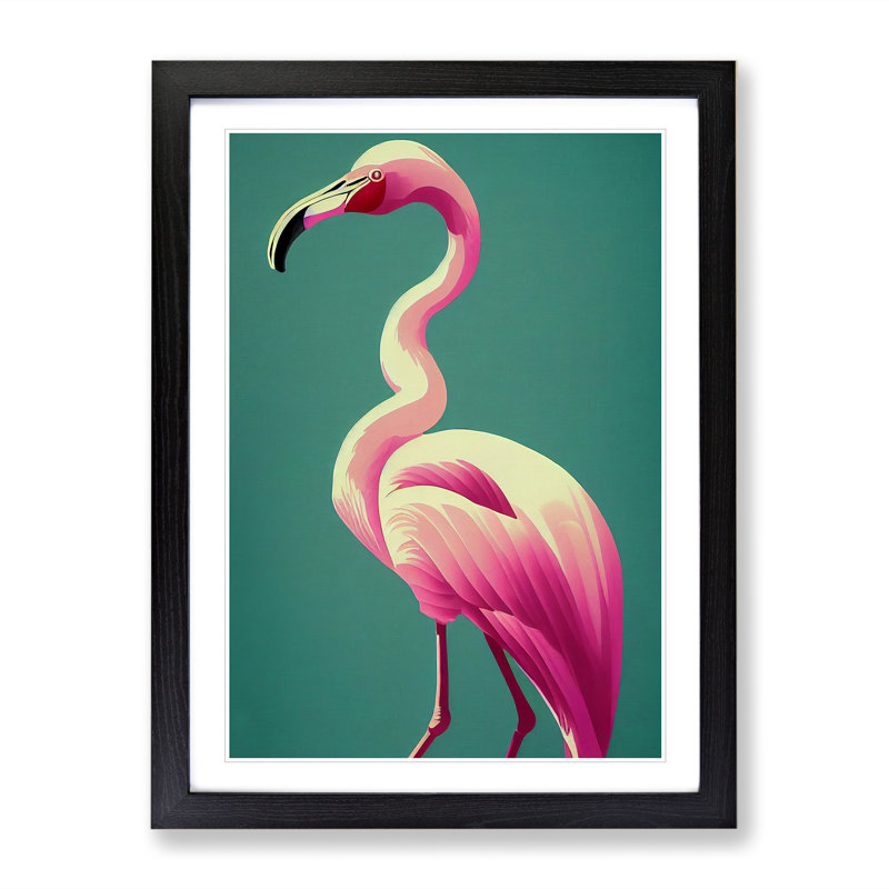 Dashing Flamingo - Single Picture Frame Print, Black, 64cm H x 46cm W x 2cm D