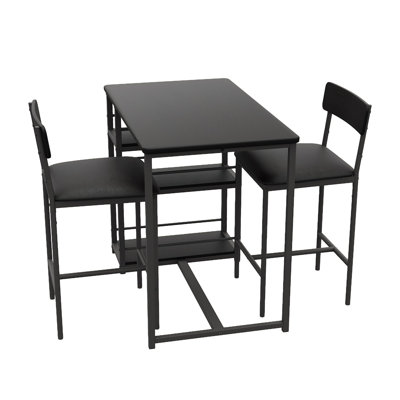 Dining Table Set For 2, Bar Table And Chairs Set With 3 Storage Shelves
