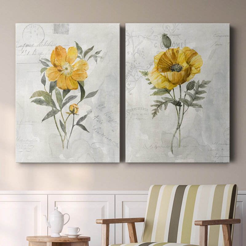 Canary Linen pivoine - ensemble de 2 reproductions d'art, H 40 po x l 60 po x P 1 po, Toile tendue, Pas de tapis