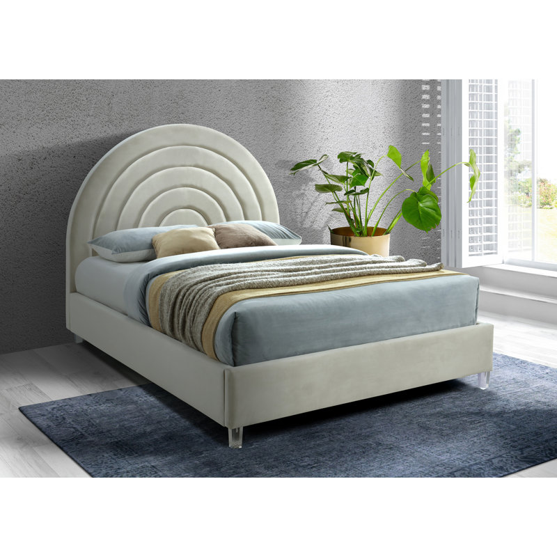 Barthel Upholstered Platform Bed, Full/Double, Cream Velvet