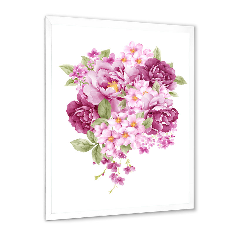 Fleurs roses rétro - peinture sur toile, H 32 po x l 16 po x P 1,5 po, Toile blanche encadrée