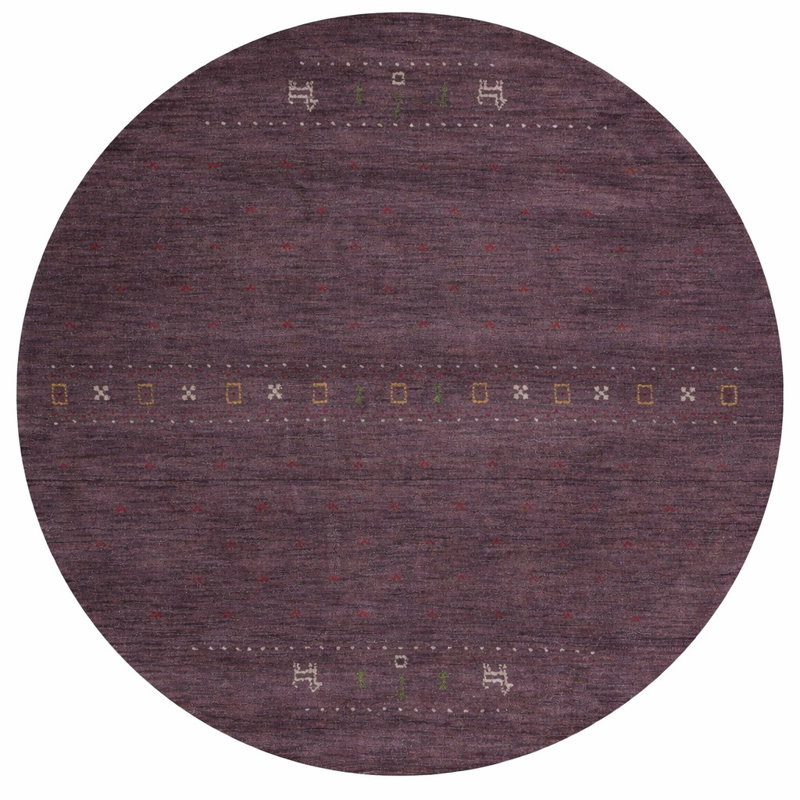 Maggiemae Hand Knotted Loom Wool Eco-Friendly Area Rugs - Round, Purple Color, Contemporary Modern Design, High Pile Thick Handmade Anti Skid Area Rugs for Living Room, Bed Room