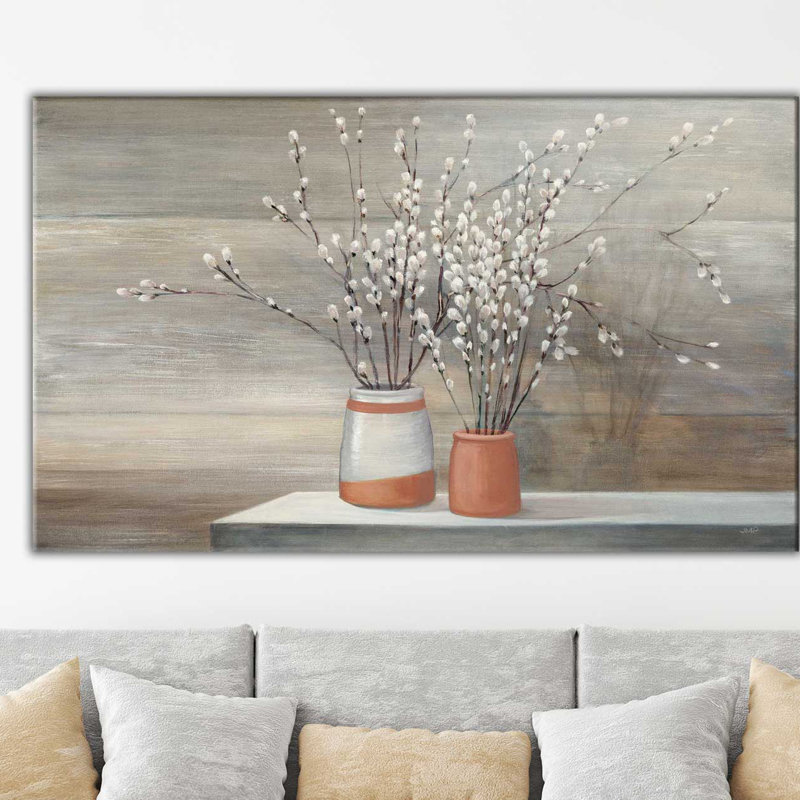 «Pussy Willow Still Life I», reproduction de peinture à l'acrylique sur toile, H 28 po x l 48 po x P 1,5 po, Toile tendue