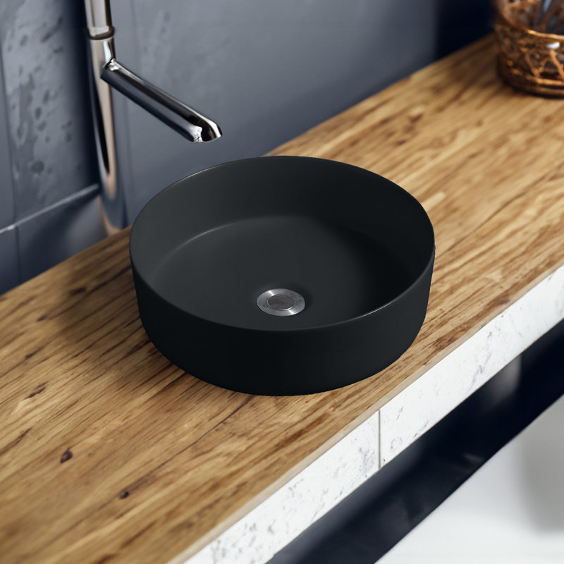 7844 Ceramic 35cm Vert Round Countertop Basin, Matte Black
