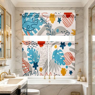 2D Printed Kitchen Curtain Short Panels Washable Decorative Window Curtains For Kitchen