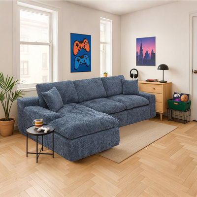 Cloud Sectional Sofa 107.9" Upholstered with Double-layer Cushion, Side Pockets, Free-combined Design for Living Room by Latitude Run