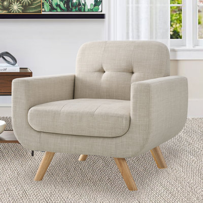 Fauteuil décoratif contemporain avec revêtement en lin, beige