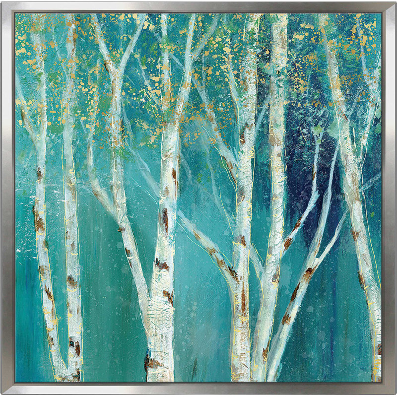 «Birch I», reproduction de peinture acrylique, H 27,5 po x l 27,5 po x P 2 po, Cadre flottant argent