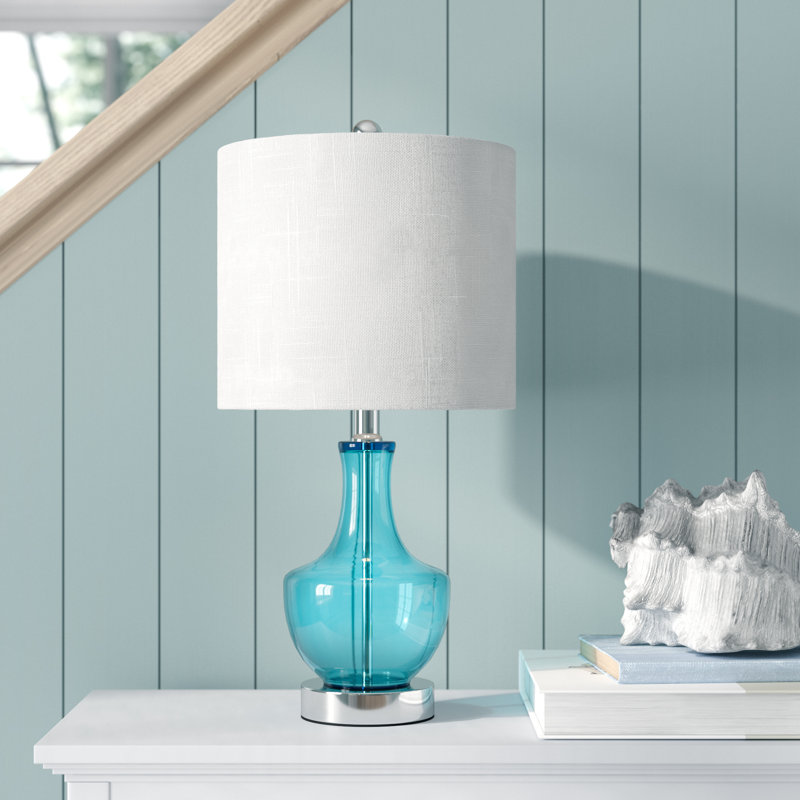 Highland Dunes Alper 20 in Mini Glass LED Table Lamp — Amalfi Blue / 20 in