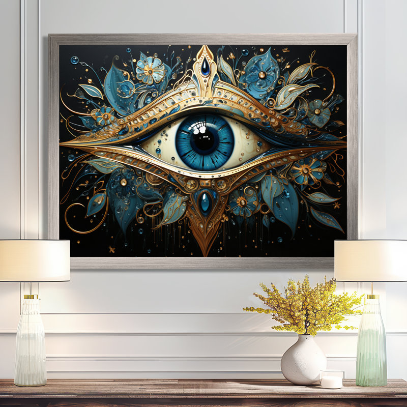 Judaism Hamsa Blessings Eye I - Judaism Wall Art, H 24 po x l 32 po x P 1 po, Cadre simple argenté