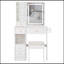 Petit meuble-lavabo de 29,2 po avec tiroir à gauche + tabouret rembourré, 2 blocs d'alimentation CA + 2 ports USB, support pour sèche-cheveux, très grand miroir coulissant à commande tactile à DEL, réglage de la luminosité tricolore, réglage de la luminosité